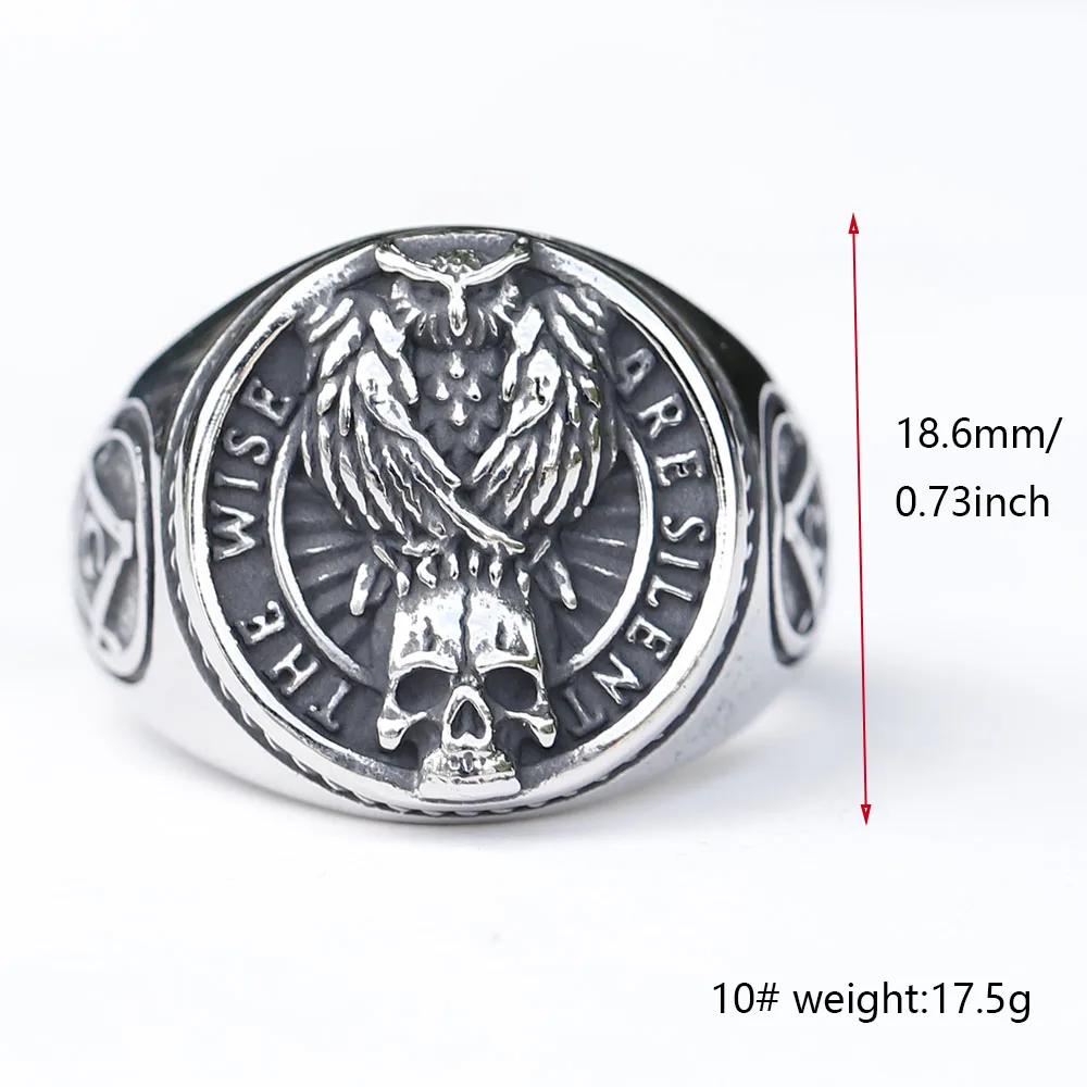 New Gothic viking Freemasonry and raven skull Ring For Men Women Stainless Steel Male Anel Gift free shipping