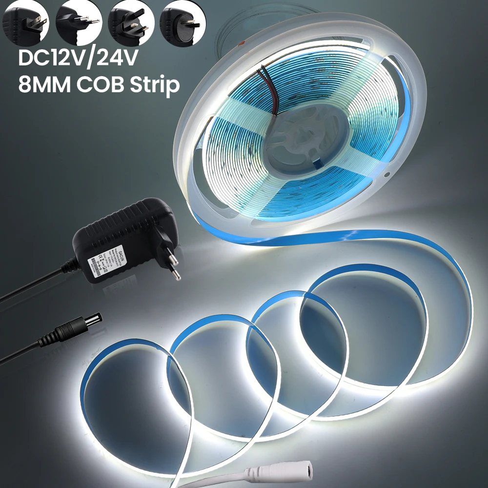 

8mm COB LED Strip Lights 12V 24V 320Leds/m Linear Ribbon Tape Flexible LED Lights Strip for Home Decor 3000K 4500K 6000K