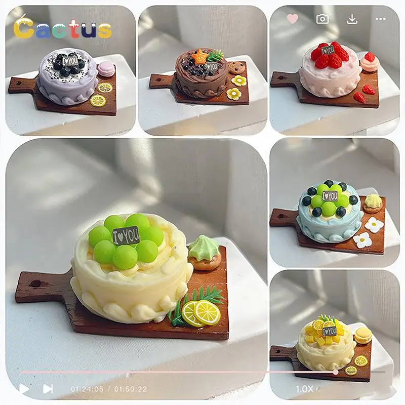 1/12 Poppenhuis Decoratie Simulatie Scène Speelgoed Heerlijk Dessert Koffie Miniatuur Verjaardagstaart Voedsel Model Diy Woonaccessoires