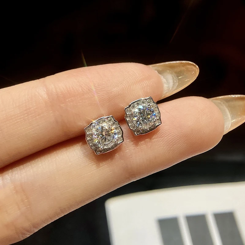 

KNB 0.5CT Sparkling Square Shape Real Moissanite Diamond Stud Earrings For Women Real 925 Sterling Silver Anniversary Jewelry