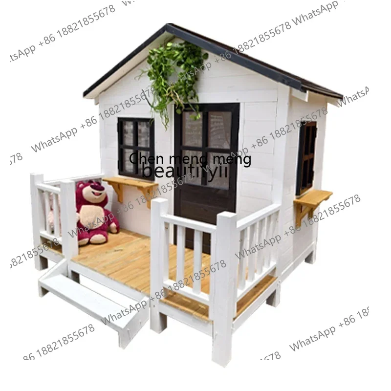 D178  Outdoor dog house all solid wood outdoor, movable four-season pet cabin rain and sun protection