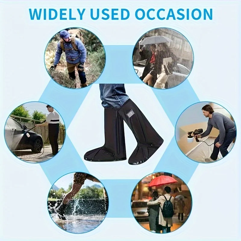 غطاء حذاء قابل للتعديل - حذاء مسطح مقاوم للماء للرجال والنساء (مع نظام جلد سريع، أسود) - يبقي القدمين جفافًا بالكامل