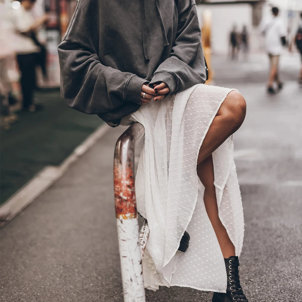 

Women Vintage y2k Aesthetic Polka Dot Mesh Transparent Skirts Sexy High Waist Loose Long Skirts Female Elegant Beach Party