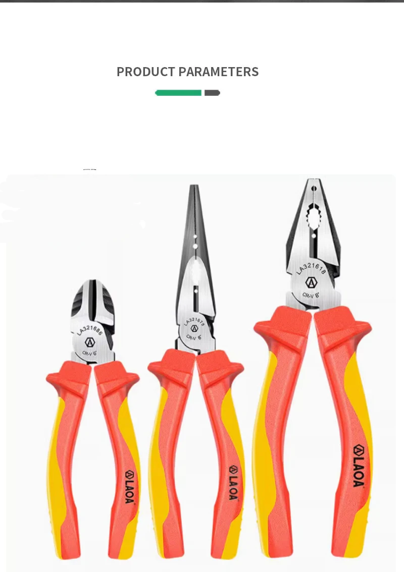 LAOA VDE Drahtschneider 6'' 7'' 8'' Isolierte Kombination Diagonal Spitzzange Elektriker Werkzeug Hochspannungswiderstand – Detail 6