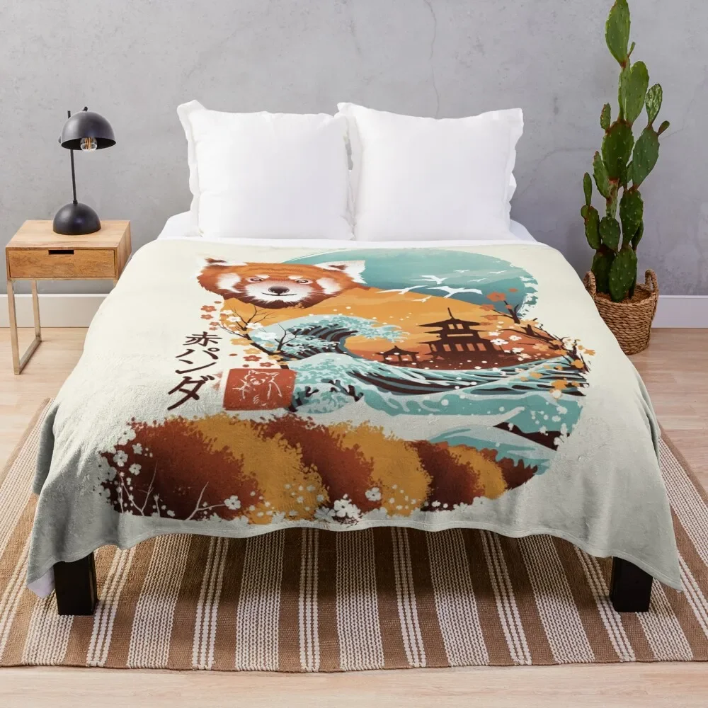 Ukiyo e Red Panda Throw Blanket Furry manga Loose Decoratives Blankets