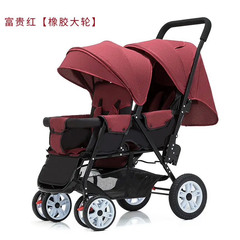 Twin stroller can sit and lie high landscape stroller can be folded and can be seated for two babies