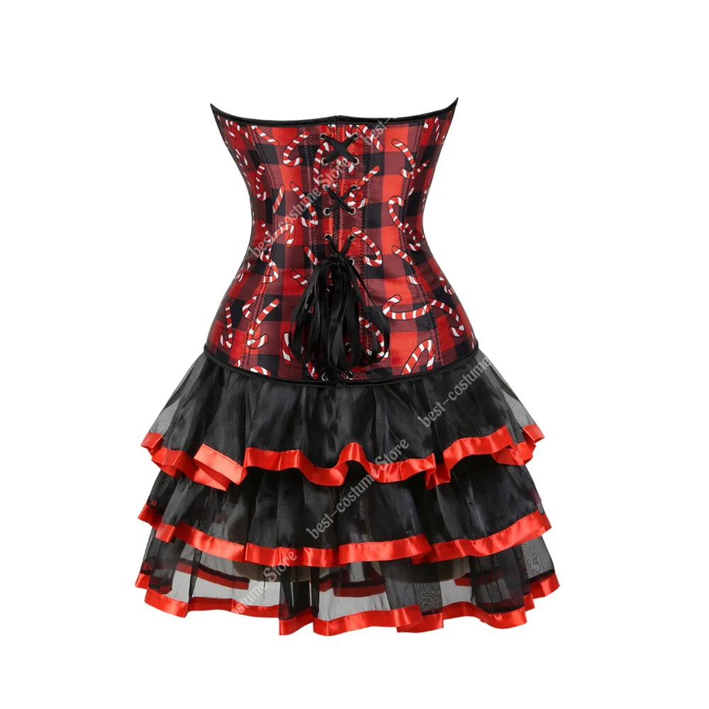 女性のクリスマスコルセット,スカート付きトップ,バーレスクコスチューム,マンタコスプレ,赤と緑,ランジェリードレス