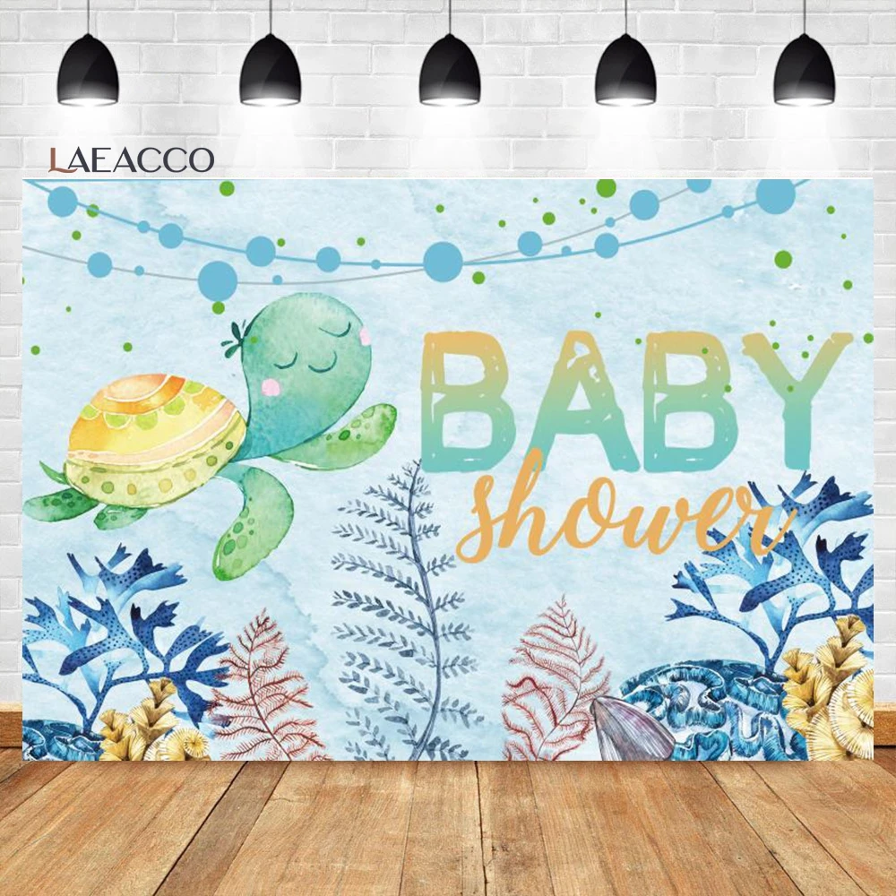 Laeacco Cartoon Underwater World Backdrop Tropical Coral Reef Algae Turtles Summer Sea Kids Baby Birthday Photography Background