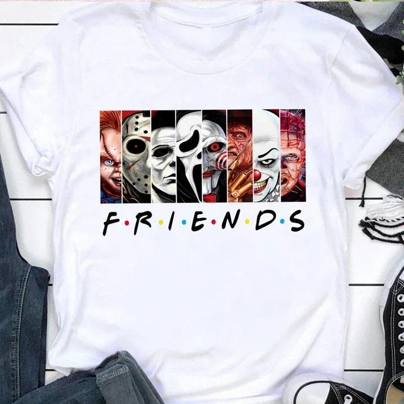 Friends T Shirt Best Stephen King Horror Characters Printed Cartoon Women Fashion Tops Oversized Tee Halloween Clothes Women