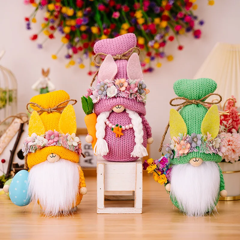 2024 1PC Easter Rabbit Gnome Doll New Easter Knitted Rudolf Doll Home Table Decoration Ornaments Easter Gifts