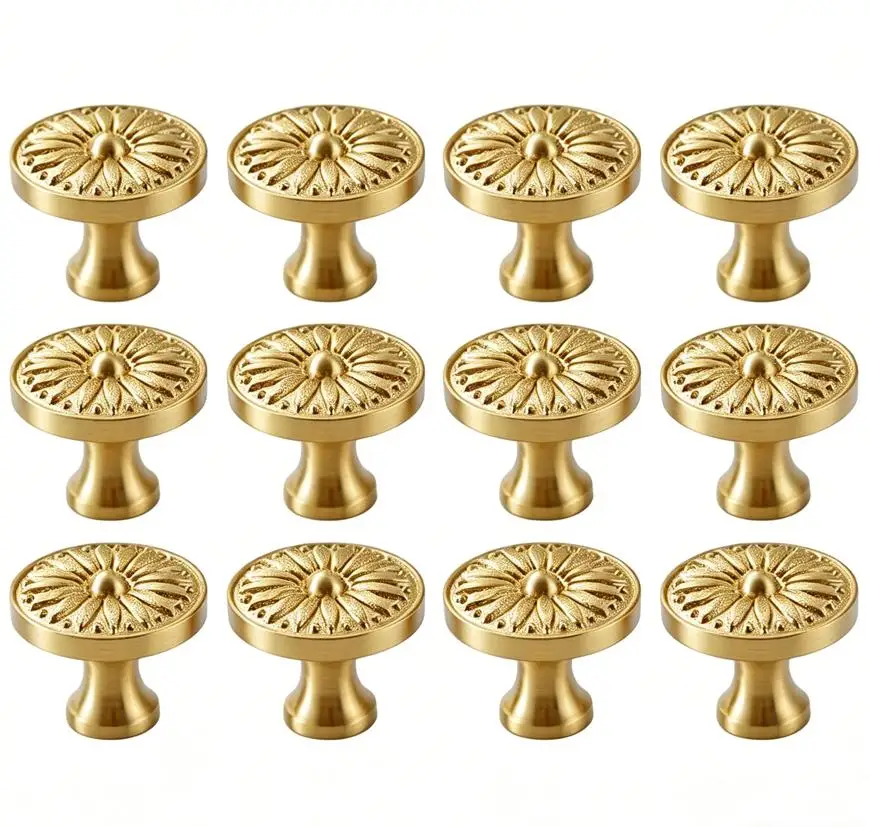 30mm Round Gold Cabinet Knobs for Indoor Furniture Aluminum Alloy Handles with Elegant Outline and Smooth Assembly 12 Units