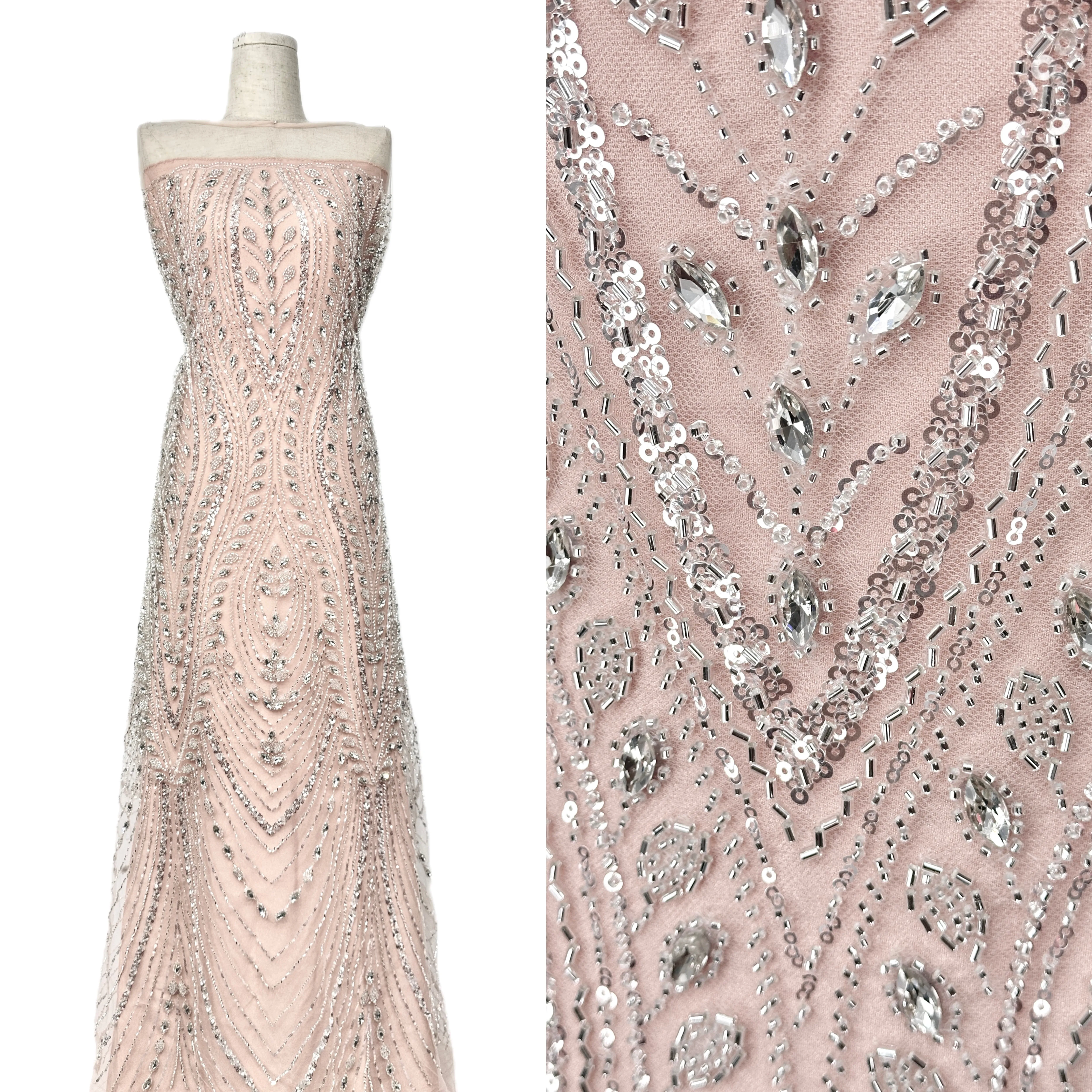 Tela de encaje de malla con cuentas africanas francesas de lentejuelas pesadas de lujo, tela de encaje de lentejuelas nigerianas brillantes de primera calidad, vestido de novia