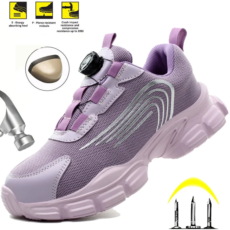 

Защитная обувь, женские рабочие ботинки со стальным носком, устойчивая к проколам, нескользящая неразрушимая обувь, строительная рабочая обувь с поворотными кнопками