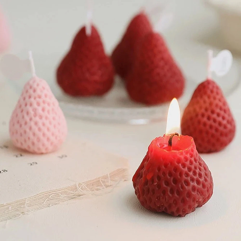 3D Strawberry Candle Mold DIY Handmade Scented Candle Silicone Wax Molds Handmade Candle Cake Soap Making Mould Home Decoration