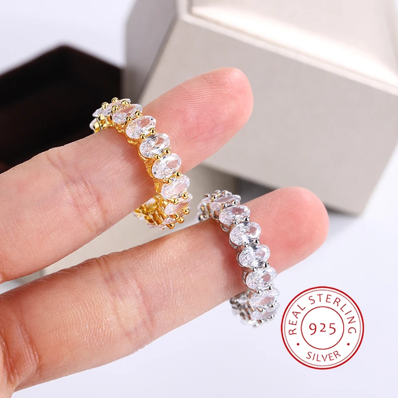 New Luxury Female White Crystal Stone Ring Rose Gold Silver Wedding 925 Silver Ring Female Cute Oval Zircon Engagement Jewelry