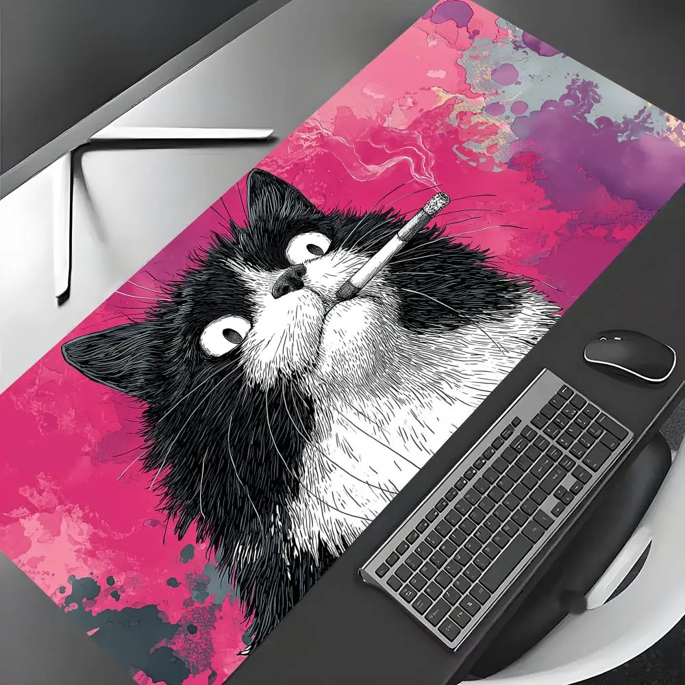 

The Rebellious Black Cat Mouse Pad Gaming mats Non-Slip Durable Desk Mat mousepad With Stitched Edge HD printing Office mat