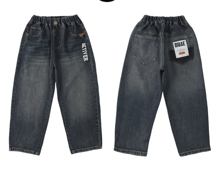 Heißer Verkauf Kinder-Jeans mit Taschen für Jungen Neue Frühlings-Jeans mit elastischem Bund Hochwertige Teenager-Jeanshosen – Detail 11