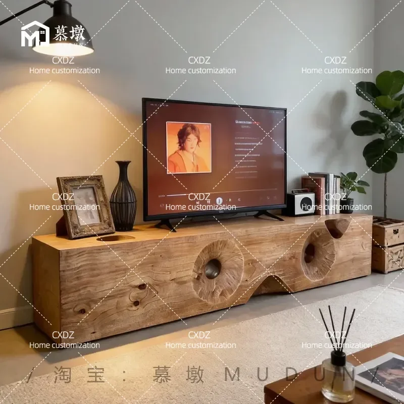 Wabi Sansan special-shaped solid wood bench creative log TV cabinet exhibition hall hotel clothing store ornament