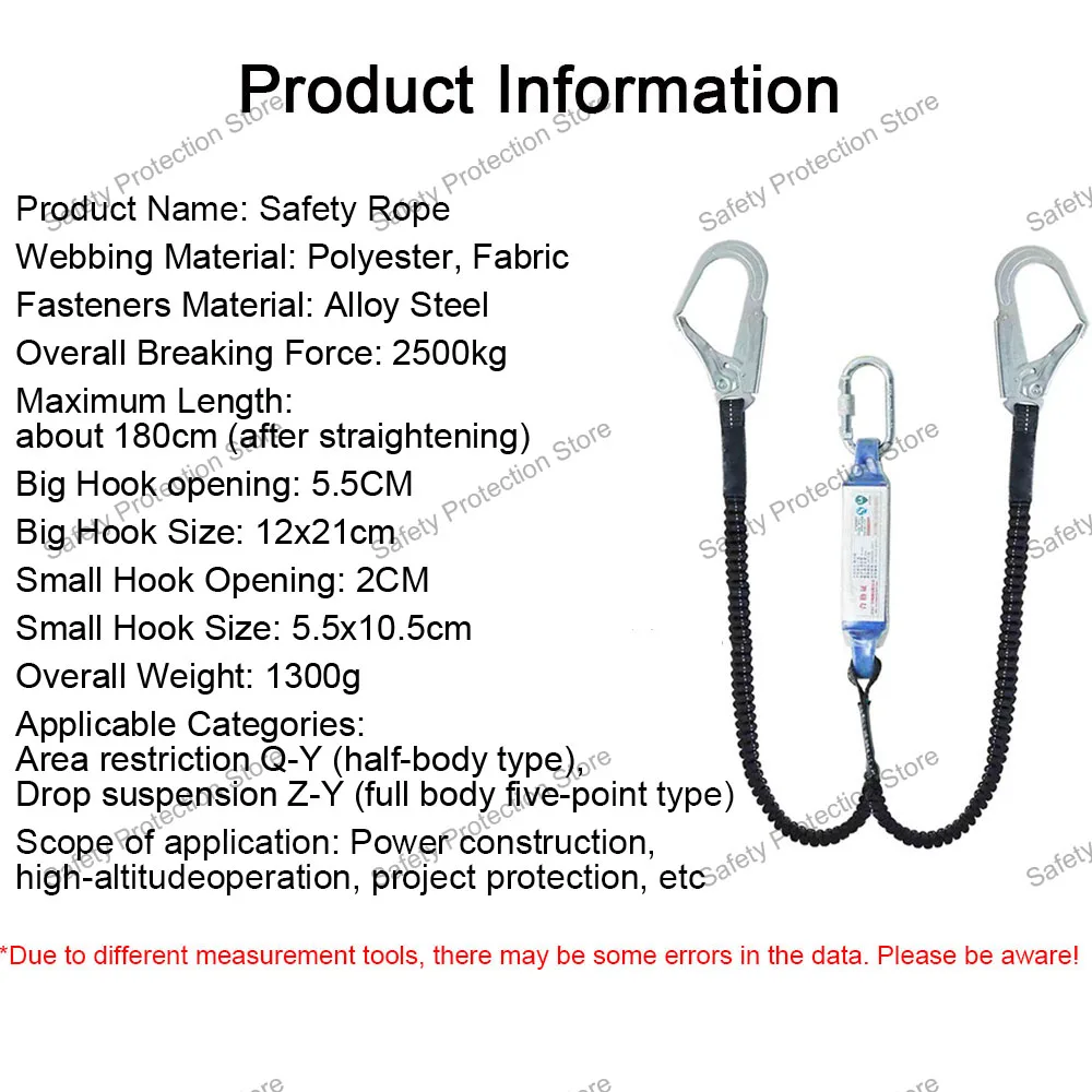 25KN High Altitude Work Safety Belt Rope Double Hook Electrician Protective Rope with Buffer Bag Anti Fall Elastic Safety Rope