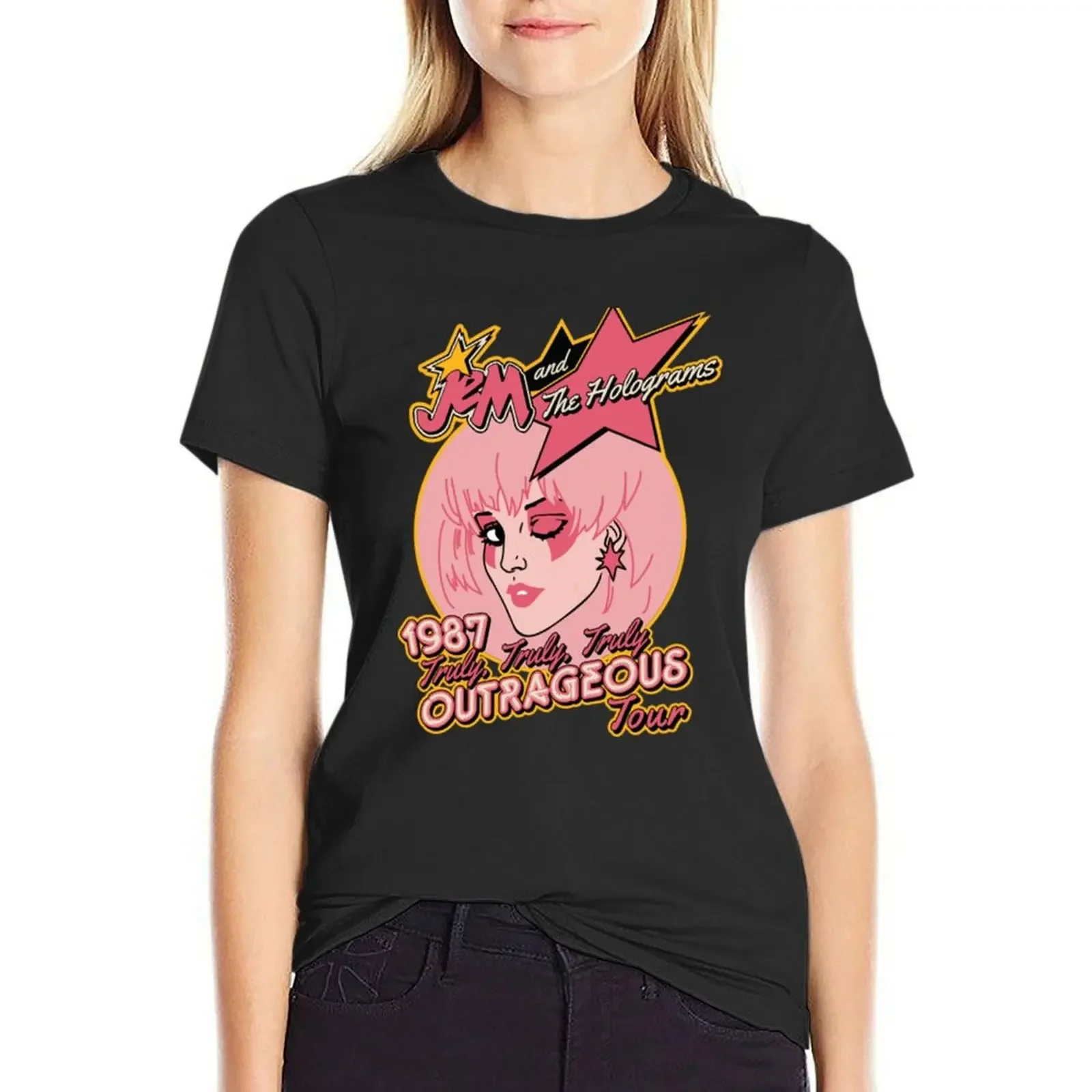 

Jem Outrageous Tour - Jem And The Holograms T-shirt tops Short sleeve tee black t shirts for Women