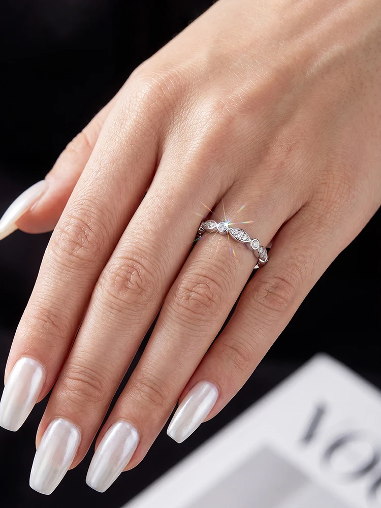 Real Round Moissanite Diamond with Certificate Rings for Women Anniversary Wedding 925 Sterling Silver Fine Jewelry view 3
