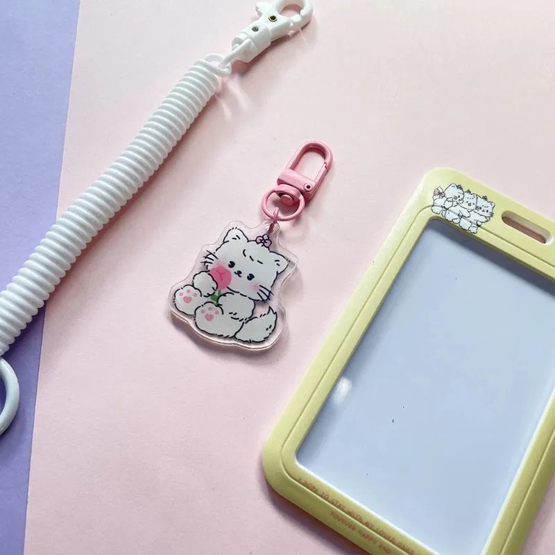 Rabbit Dog Card Set Elastic Rope Student School Card Protection Case Key Chain Cute Tiger Panda Koala Cat Pig Bear Lamb Tulip