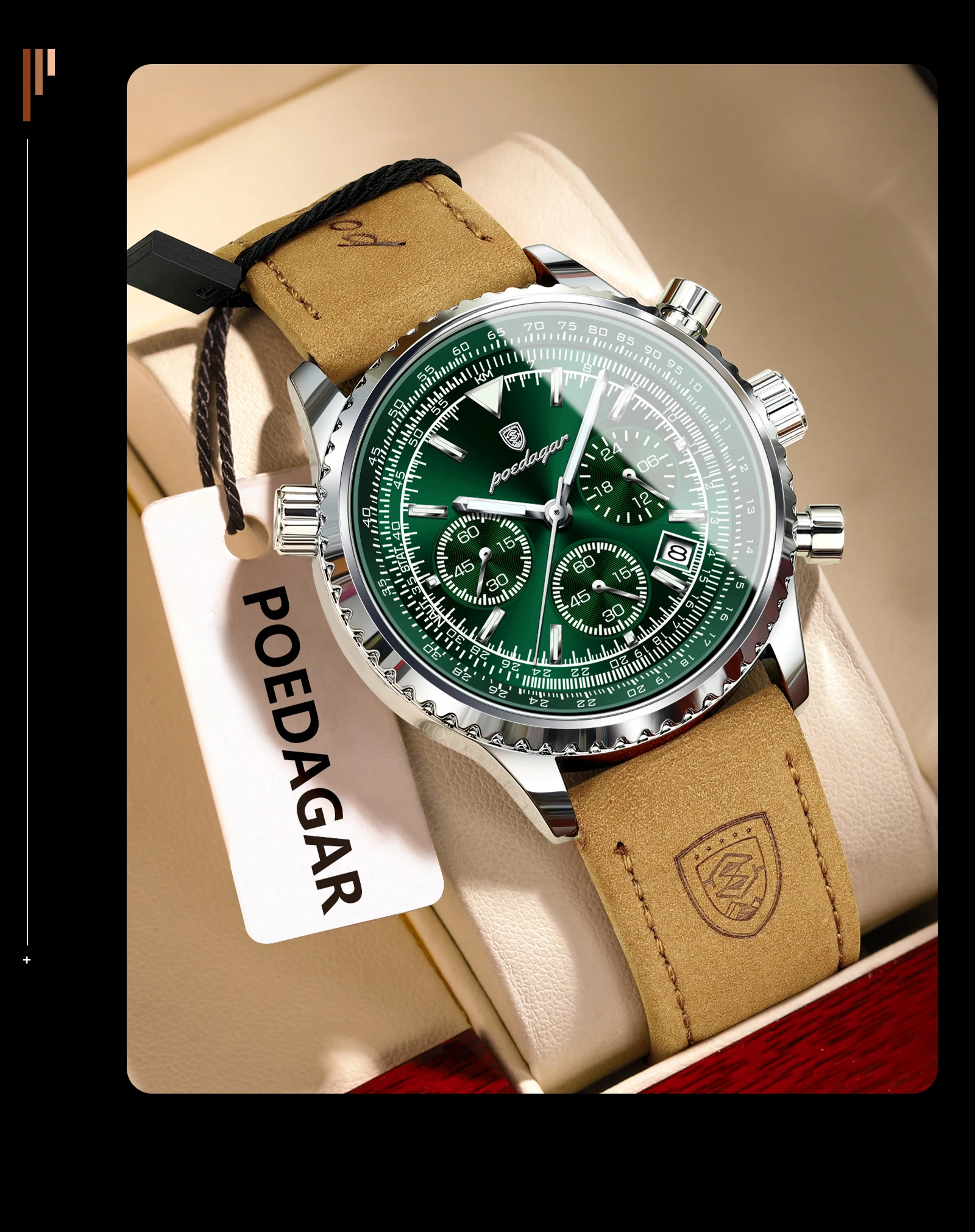 POEDAGAR Luxus Business herren Uhr Wasserdicht Leucht Datum Chronograph Leder Mann Uhr Mode Quarz Uhren Für Männer Reloj – Detail 16