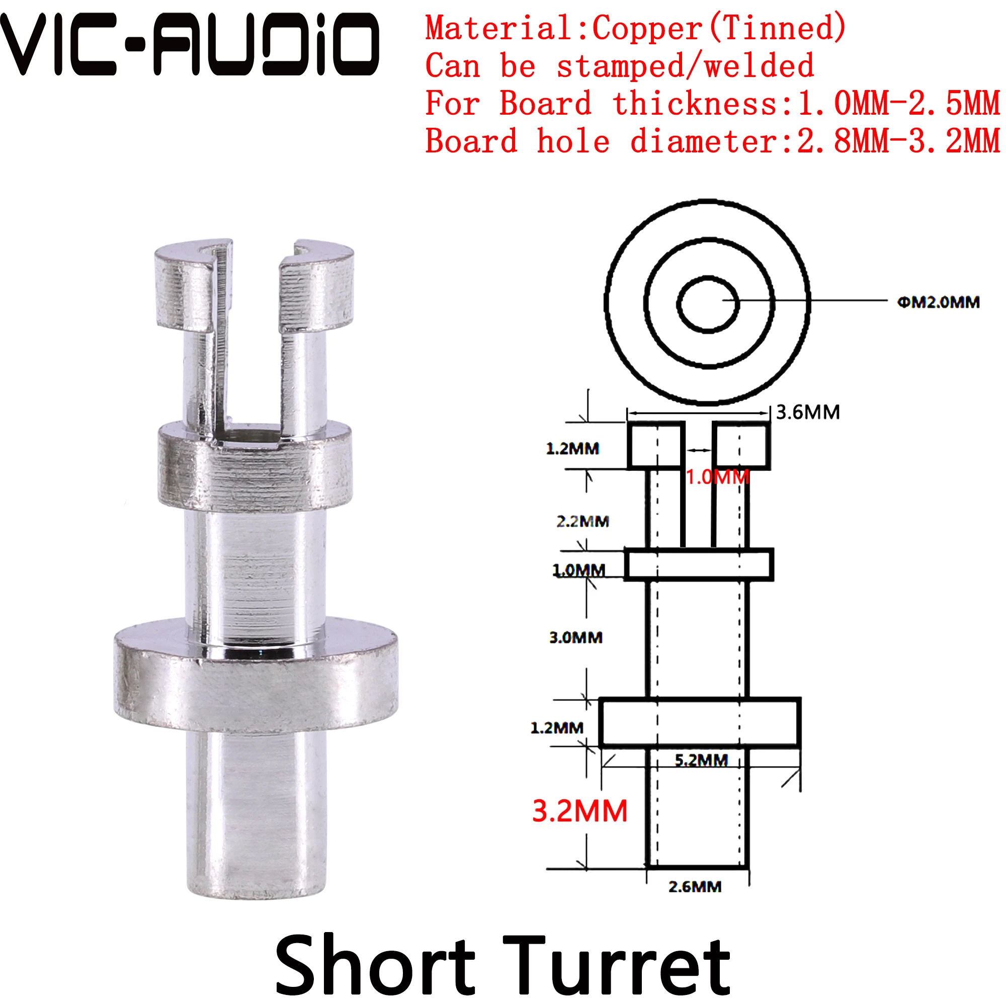 Terminal de poteaux de tourelle fendue, torrets en laiton étamé pour bande d'étiquette de 1mm ~ 3mm, amplificateur Audio hifi, bricolage