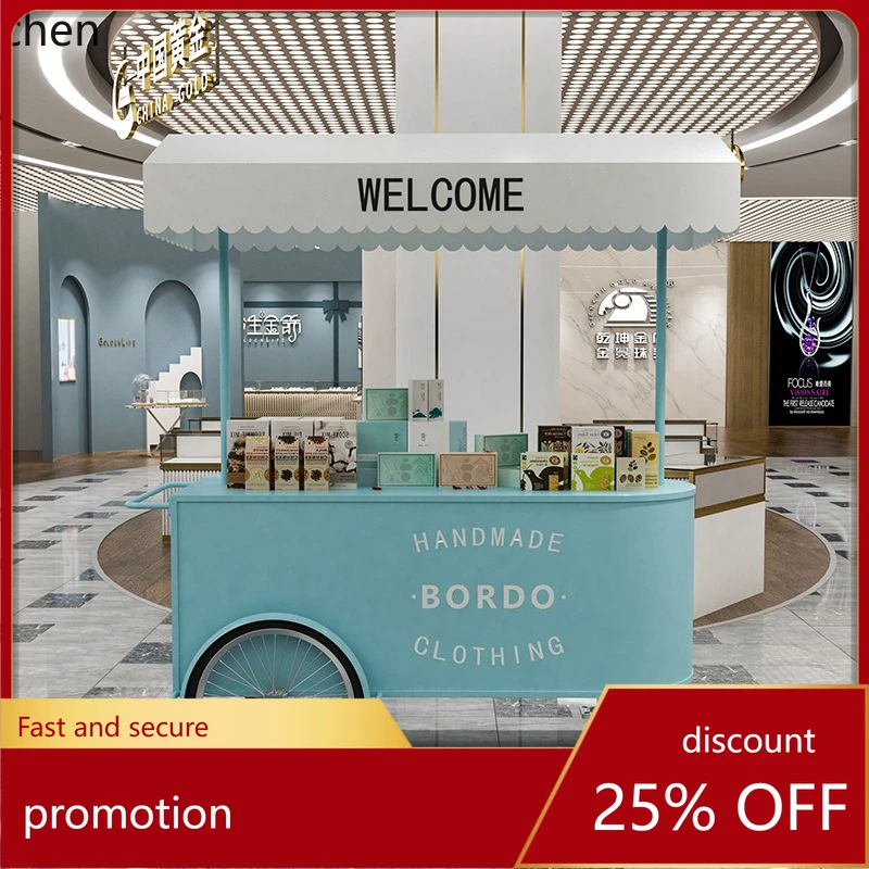 

CZ Night Market Mobile Stall Cart Multifunctional Coffee Milk Tea Cart Commercial Street Iron Art Flower Cart