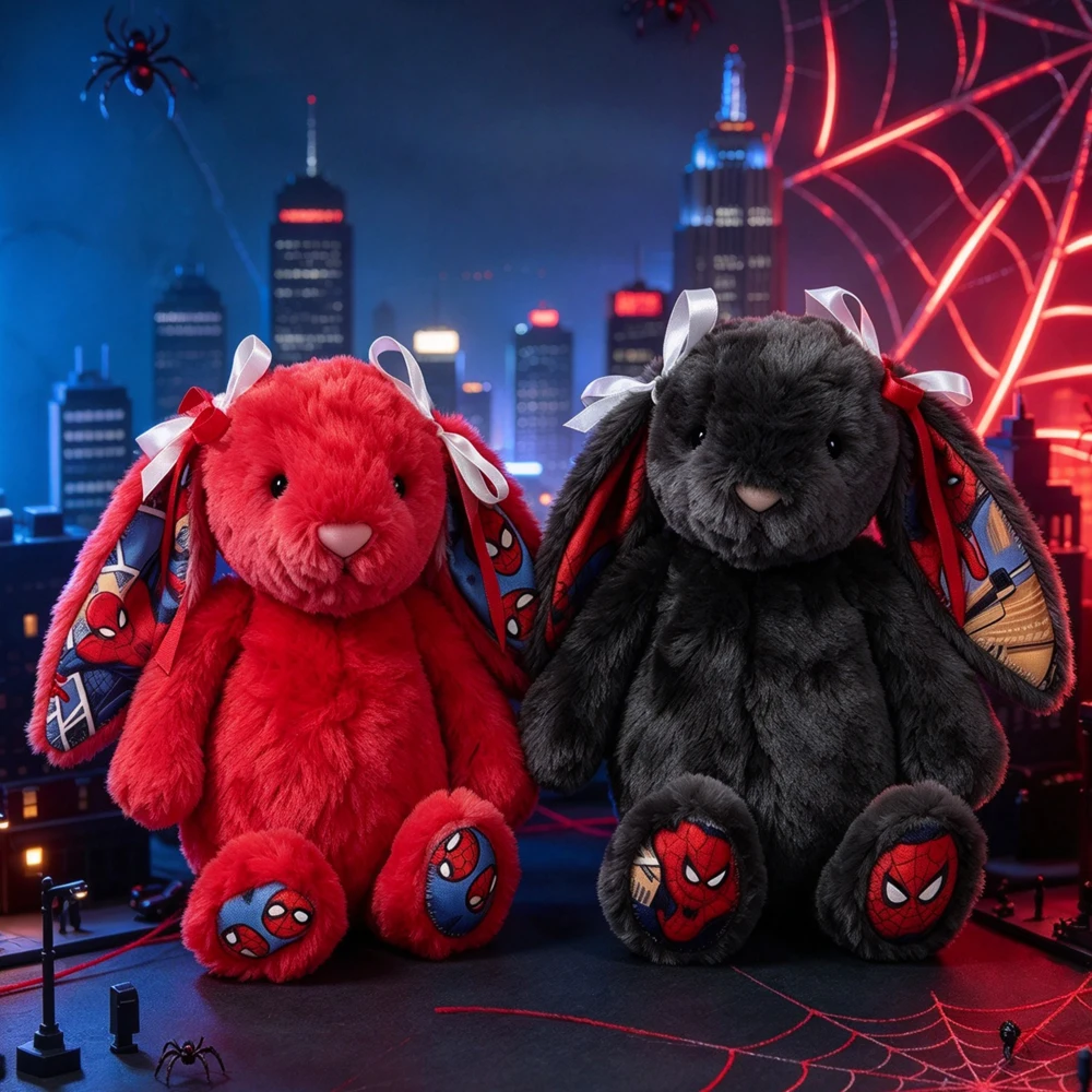 Spider Man Pattern Bunny Plush Toy Soft Stuffed Long Ear Rabbit Doll Cute Fluffy Companion Home Decor Halloween gifts For Adults