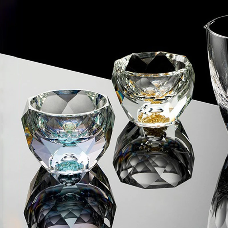 4pcs 50ml Crystal Faceted Liquor Glasses Set Vodka Whiskey Spirits Glasses Turquoise / Golden Wine Cup Soju Brandy Bar Utensils