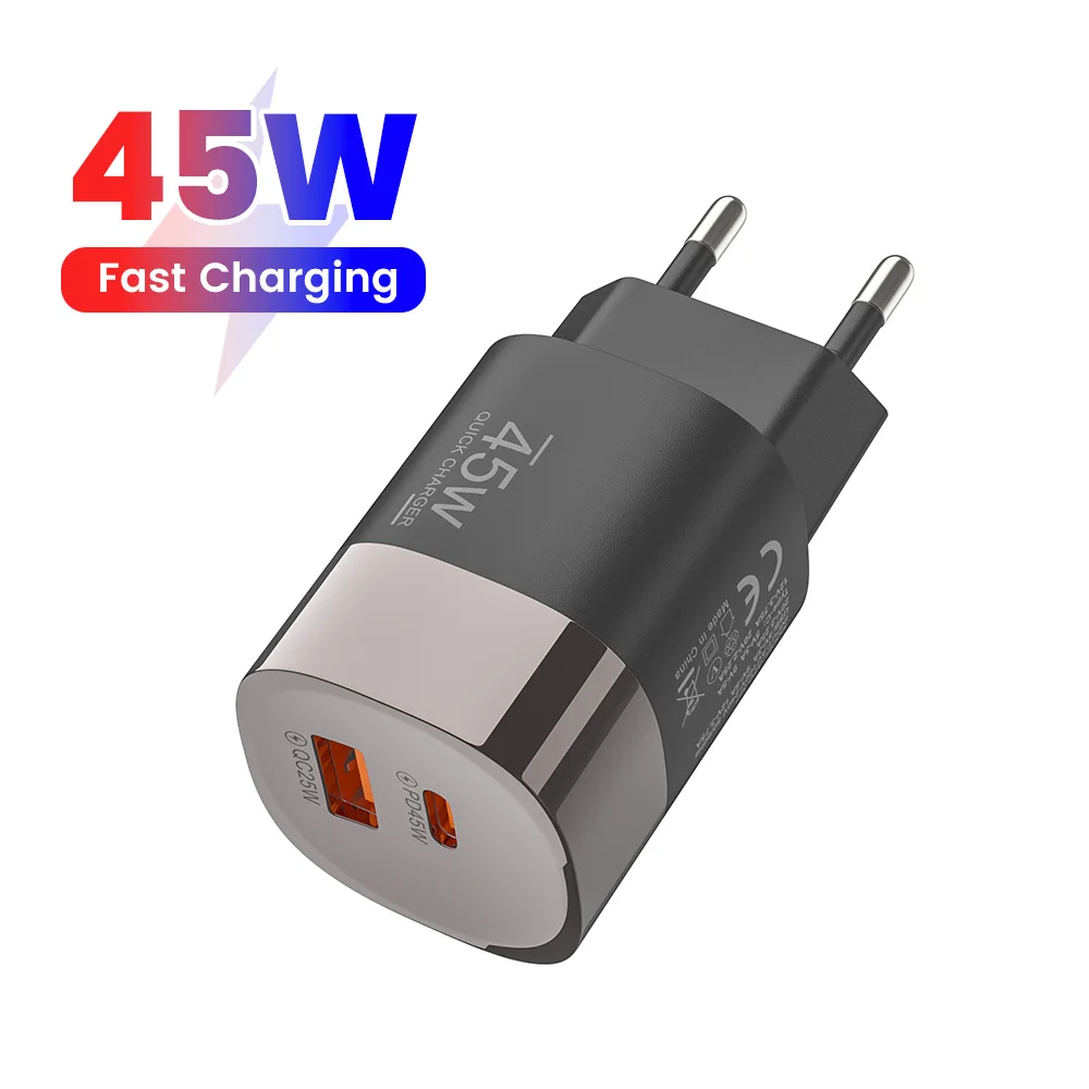

Зарядное устройство PD 45W для быстрой зарядки USB Type-C, QC 3.0 Super Charge, для телефонов Samsung, Poco, Xiaomi, iPhone 17, 16, 15 (версии EU/UK/US)