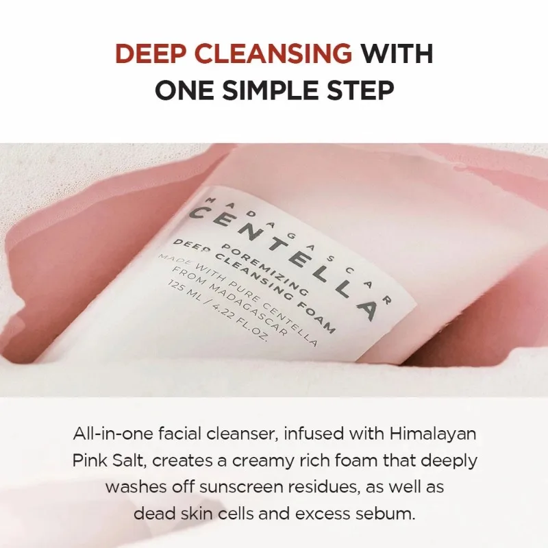 Korean Centella Poremizing Deep Cleansing Foam,Pink Salt Facial Pore Cleansing Gentle  Moisturizing Cleanser Face Care Products