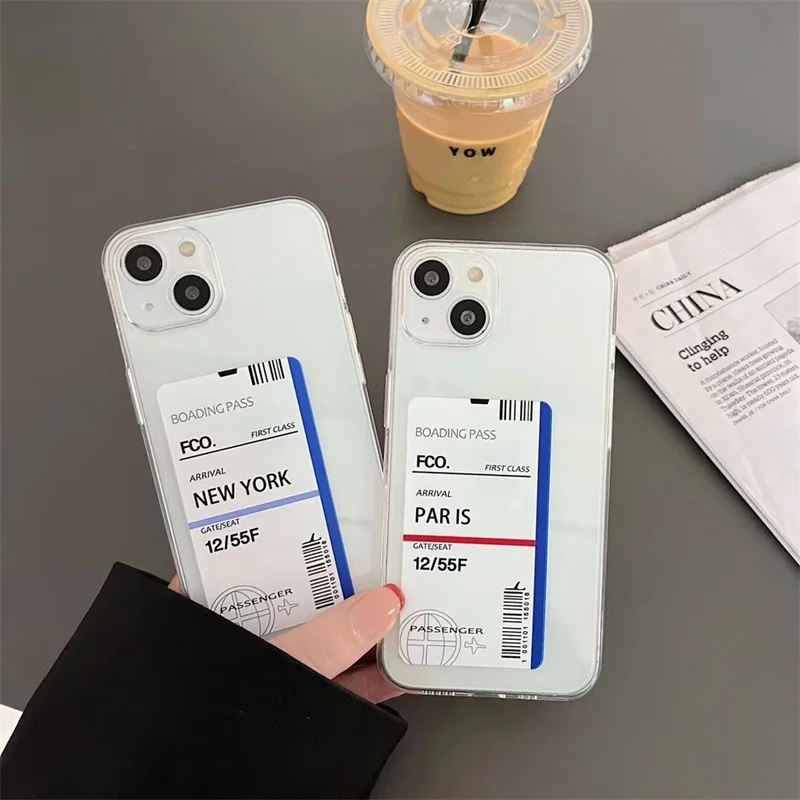 Travel Air Ticket national entry permit clear soft case for iphone 15 Pro 14 13 12 11 Pro Max X XS XR  NewYork Tokyo Paris cover