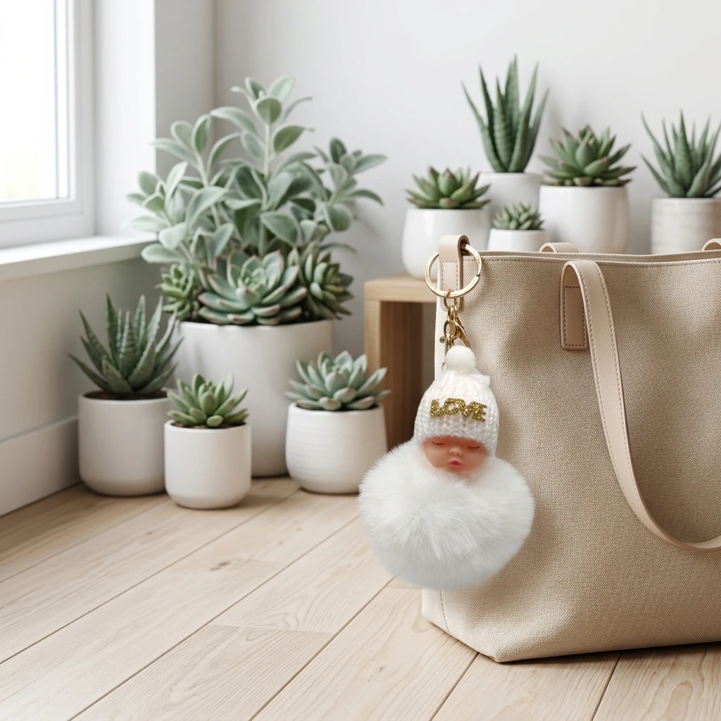 Synthetic Rabbit Fur Keychain for Women Bags Decoration with Cartoon Design Soft Touch and Durable Metal Ring