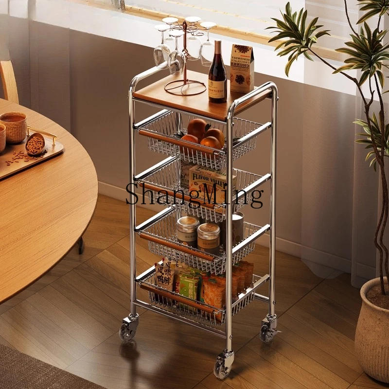 

DHY high-end trolley living room mobile storage rack home retro kitchen rack