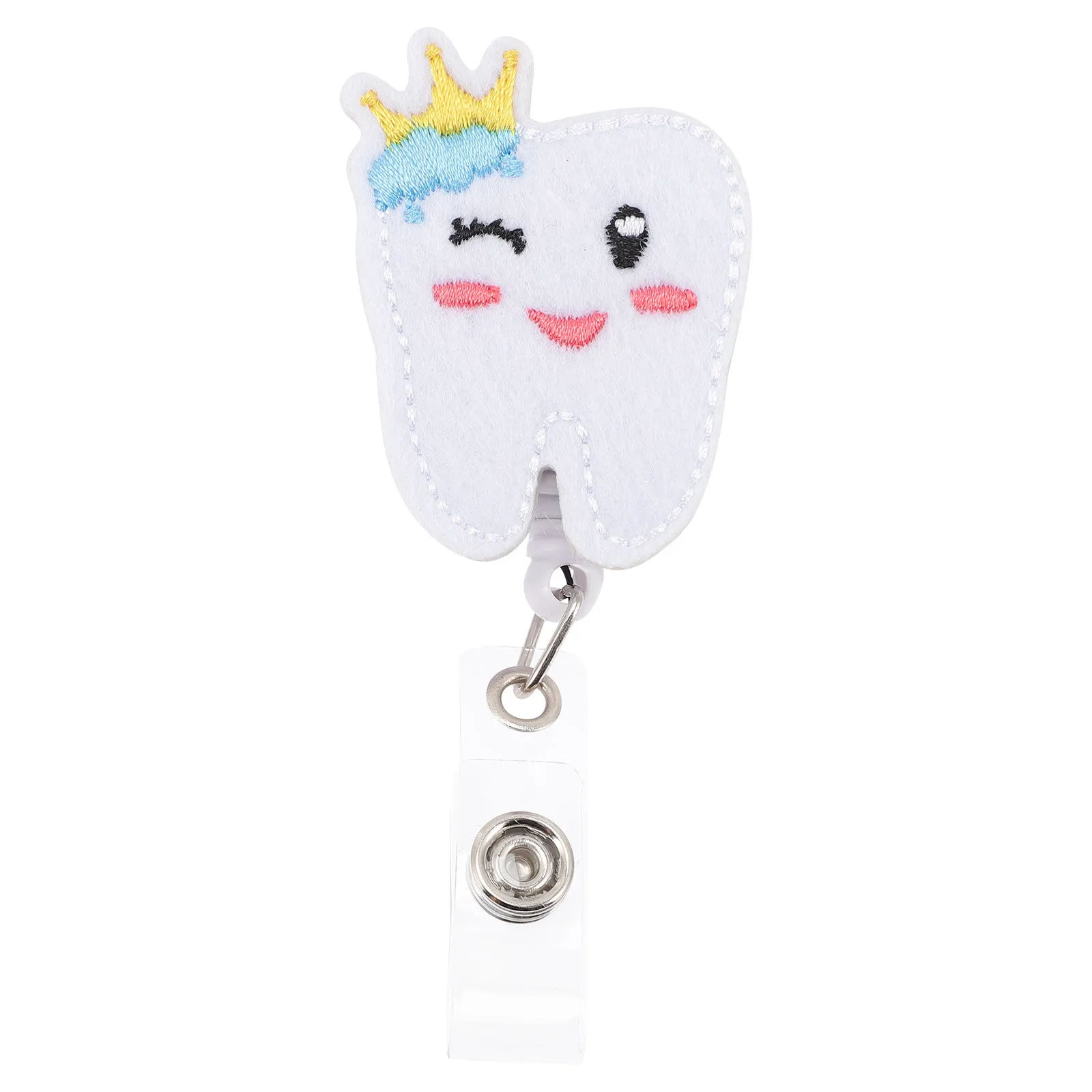 Badge Reel Id Holder Retractable Cute Teeth Design Felt Stand Name Badge Holder with Clip for Collar Pocket Bag Easy Carry