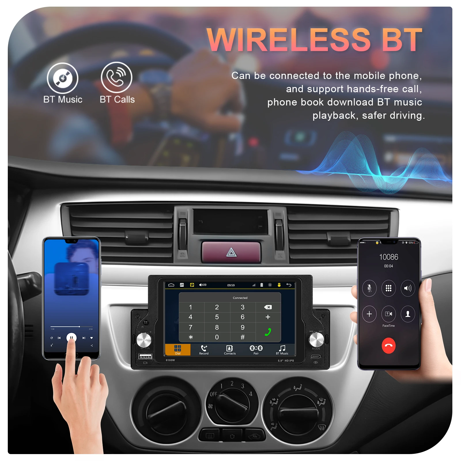 Podofo 1Din "لاسلكي Carplay أندرويد راديو السيارة التلقائي أندرويد 13 الوسائط المتعددة فيديو سيارة مشغل MP5 BT FM ستيريو USB راديو السيارة