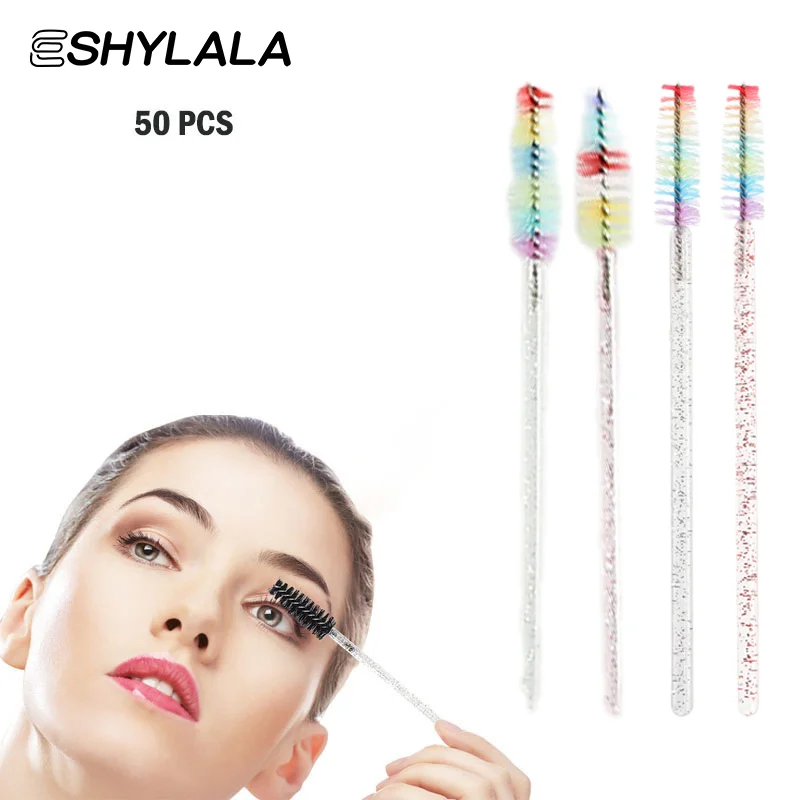 Escova descartável colorida de cristal para cílios, 50 peças, extensão de cílios, varinhas de rímel, maquiagem profissional, ferramenta de beleza