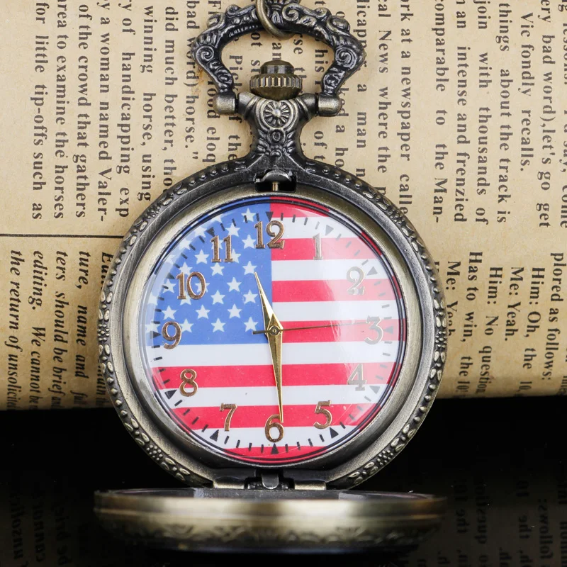 American Flag Commemorative Badge Quartz Pocket Watch High Quality Necklace Timing Pendant Unisex Pocket Watch Gifts