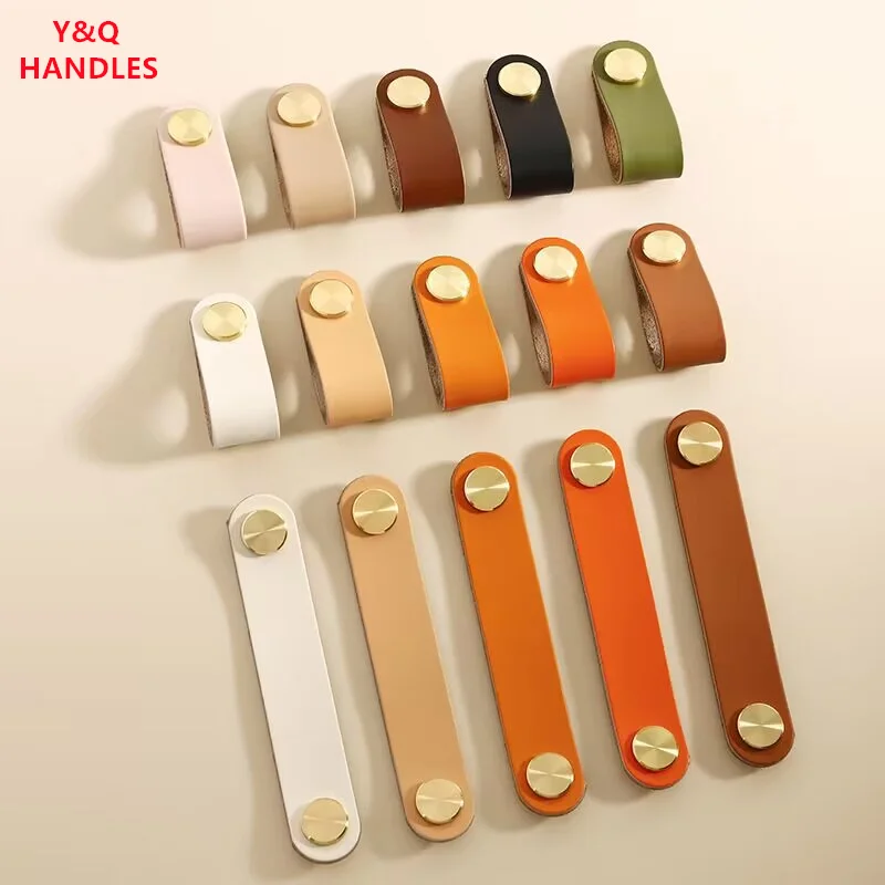 Handles Drawer Cabinet Furniture Kitchen Handles for Cabinet Knob Door Drawer Furniture Kitchen Brass Cowhide Pulls Knob