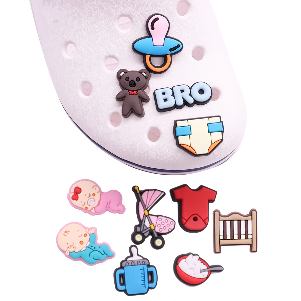 1-14pcs Lovely Baby Carriage Clothes Garden Shoes Accessories Bro I\'m Coming Soon Charms Fit Children Holiday Gifts