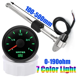 0-190 Ohm Water Level Sensor 52mm Water Level Gauge with 7 Color Backlight Water Tank Meter Indicator Gasoline Boat Car 12V 24V