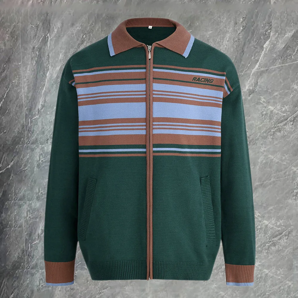 

Striped Sweater Hombre Botones Autumn Winter Lapels England Style Men Cardigan Spliced Color Cardigan Knit Jacket Abrigo Hombre