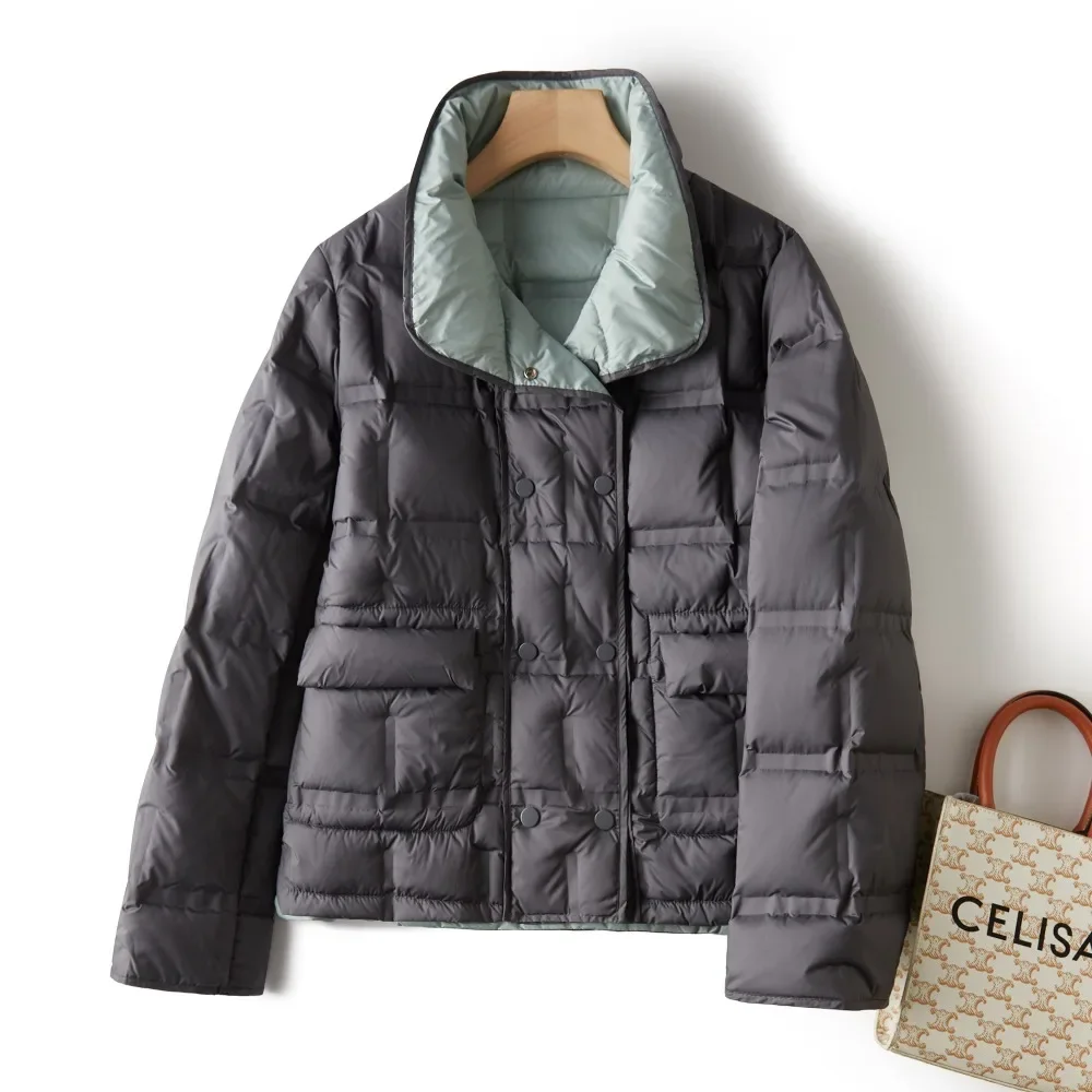 Damska dwustronna kurtka puchowa z białego kaczy puchu, nowość na jesień i zimę 2025, modna, lekka kurtka puchowa damska.