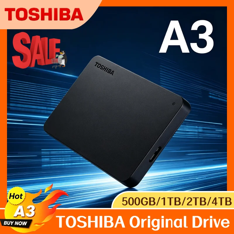 Toshiba A3 Canvio Basics Portable Hard Drive 500GB 1TB 2TB 4TB USB 3.0 Matte Black High Speed Backup Storage for PC Laptop Prov