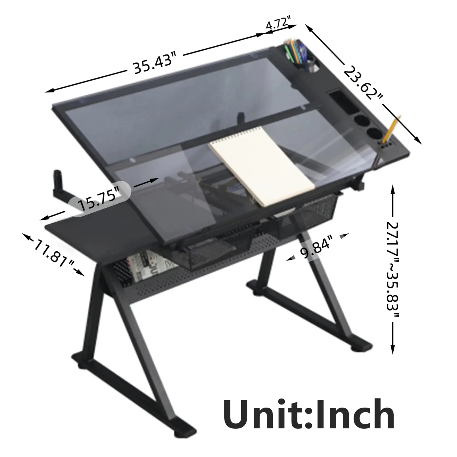 Drafting Table, Adjustable Height Ding Table Art Table, Black