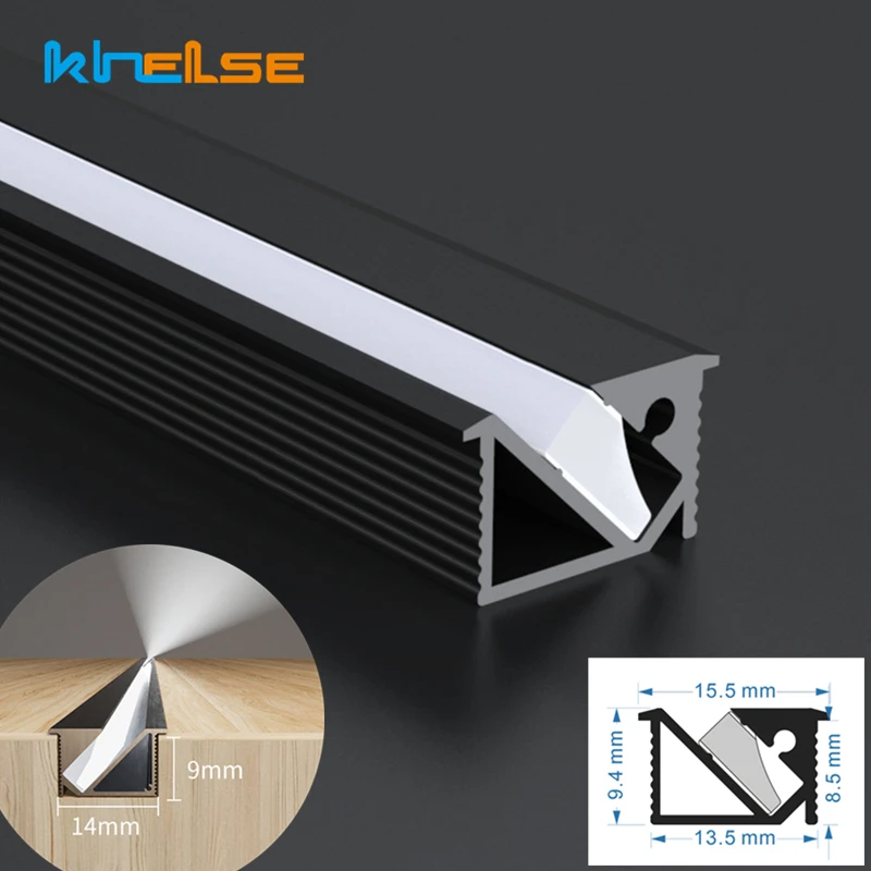 Narrow Recessed LED Aluminum Profile Cabinet Shelf 45 Degree Oblique Glowing Hidden Linear Channel Silicone Cover Strip Lamp