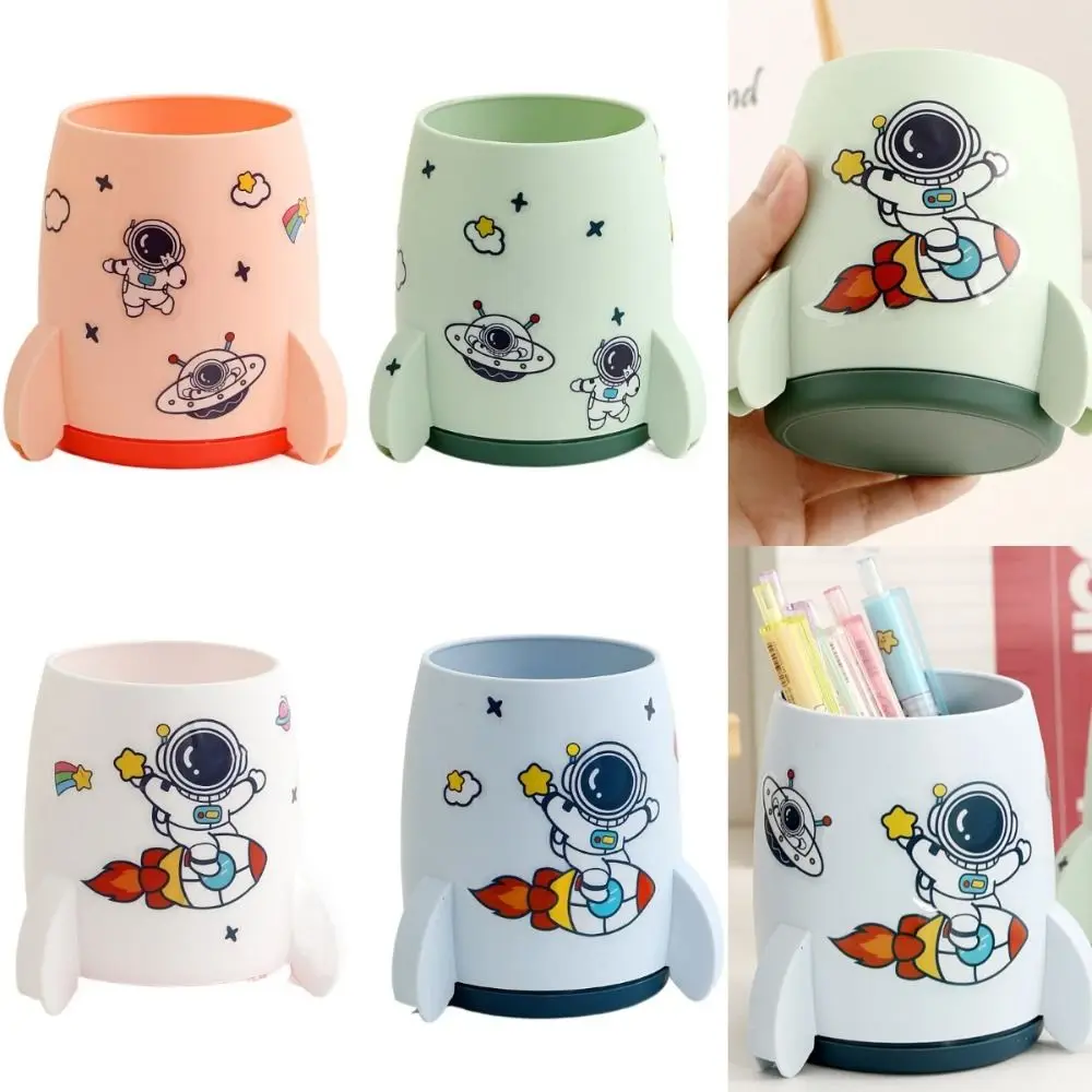 

Rocket Shape Pen Holder Creative Astronaut Pen Organizer Cartoon Tabletop Storage Stationery Container