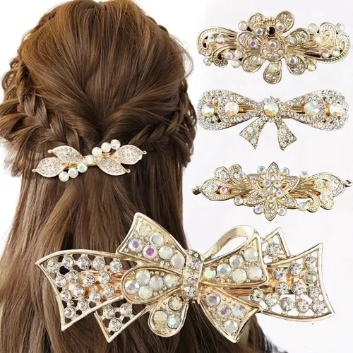Horquillas de lujo con diamantes de imitación para primavera, pinzas para el cabello con lazo de cristal sintético elegantes para mujer, pasadores para la cabeza, accesorios para el cabello